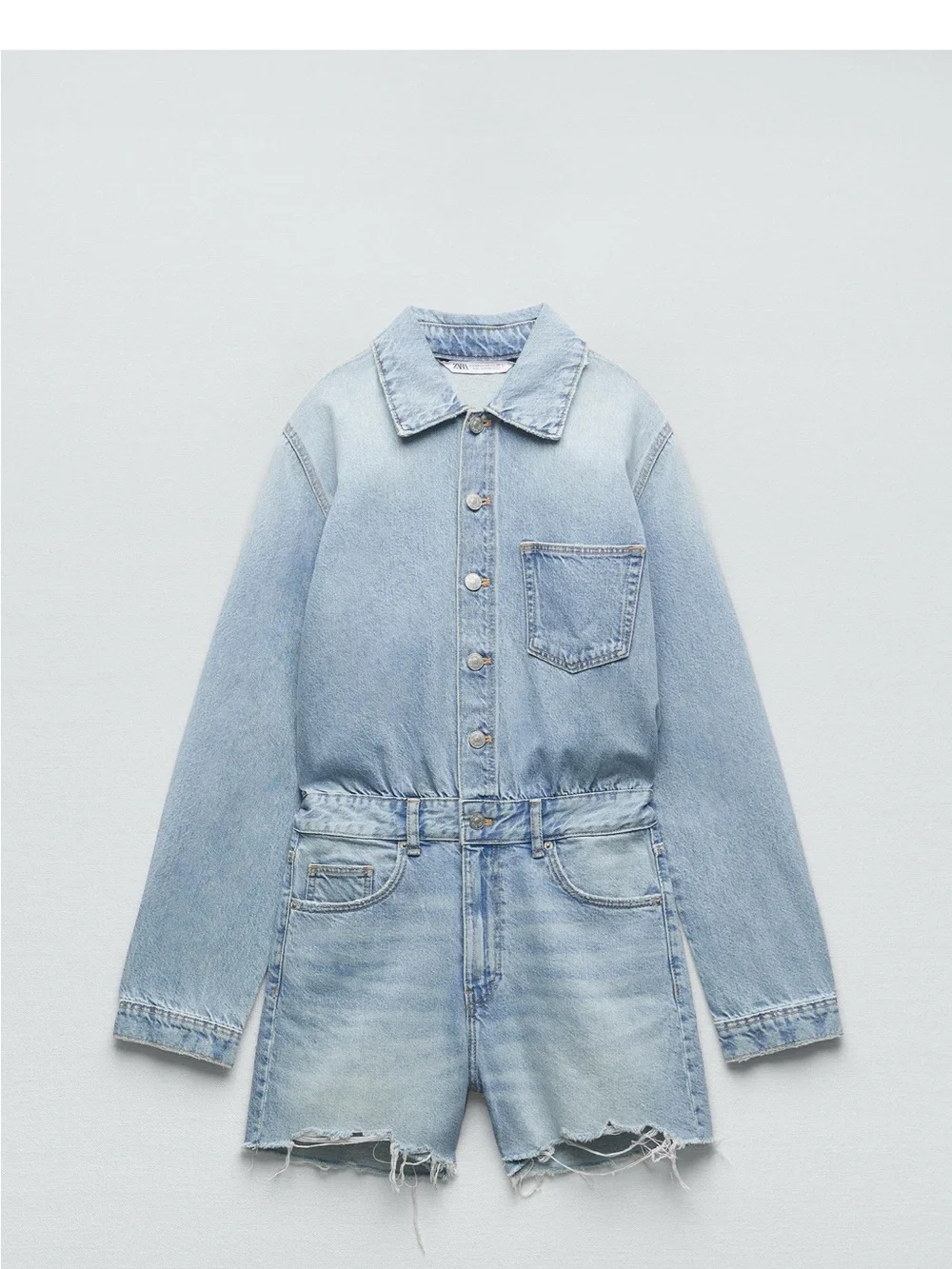 Zara Light Blue Denim Jean Shorts Romper